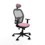Silla de oficina Jorquera con mecanismo Sincro tapizada con Tela color Rosa y malla color Gris. Equipada con lumbar 1D, Brazos 1D, Cabecero Fijo y Ruedas 65mm nailon