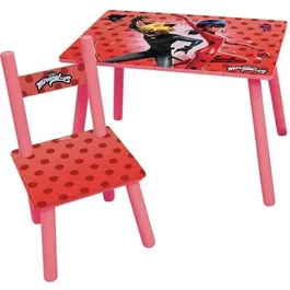 Fun House Mesa y Silla Miraculous Ladybug para Niños - MDF - Medidas Mesa: 41.5x61x42 cm, Silla: 49.5x31x31.5 cm