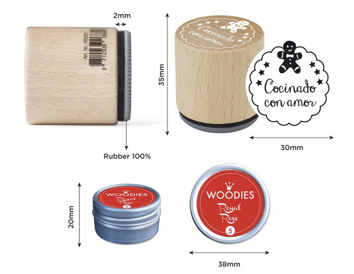 Innspiro Kit 3 Sellos Madera y 1 Tinta Rojo 'Navidad Regalos y Compartir'