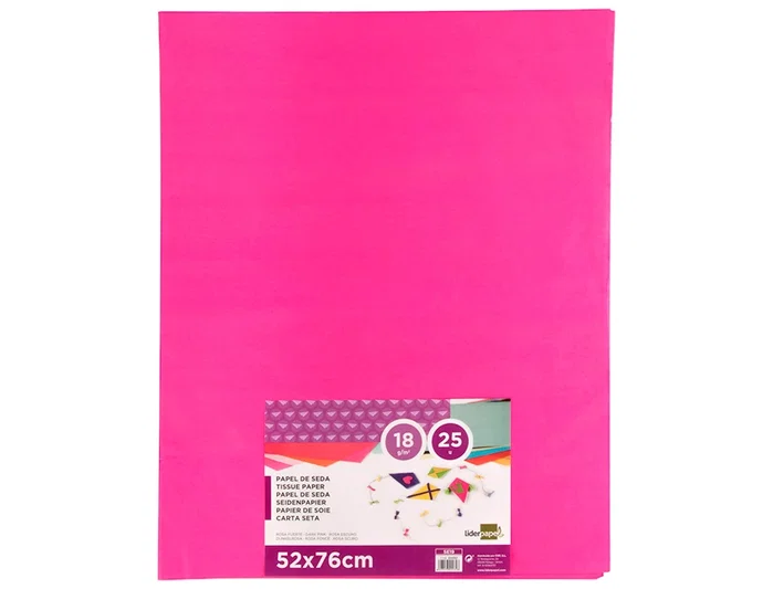 Liderpapel Papel de seda rosa fuerte 52x76 cm 18 gr paquete de 25 hojas Liderpapel Papel de seda rosa fuerte 52x76 cm 18 gr paquete de 25 hojas