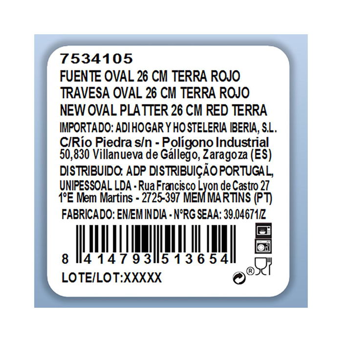 Fuente Oval Porcelana Terra Ariane 26 cm