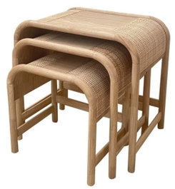 DKD Home Decor Set de 3 Mesitas Auxiliares Ceiba Tropical de Abeto y Ratán Natural