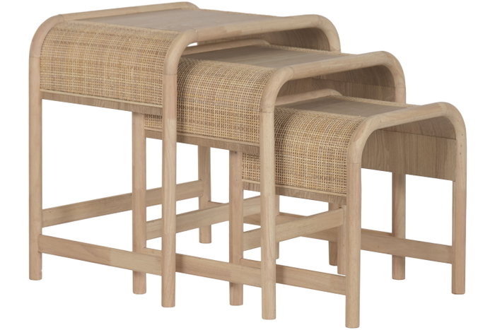 DKD Home Decor Set de 3 Mesitas Auxiliares Ceiba Tropical de Abeto y Ratán Natural DKD Home Decor Set de 3 Mesitas Auxiliares Ceiba Tropical de Abeto y Ratán Natural