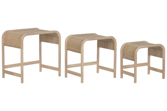 DKD Home Decor Set de 3 Mesitas Auxiliares Ceiba Tropical de Abeto y Ratán Natural DKD Home Decor Set de 3 Mesitas Auxiliares Ceiba Tropical de Abeto y Ratán Natural
