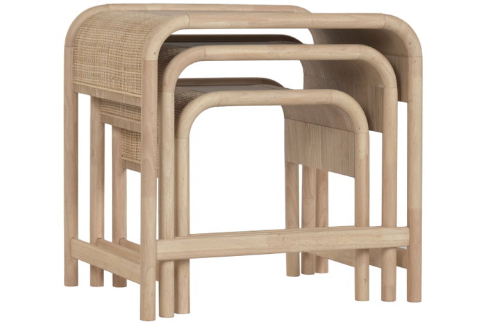 DKD Home Decor Set de 3 Mesitas Auxiliares Ceiba Tropical de Abeto y Ratán Natural DKD Home Decor Set de 3 Mesitas Auxiliares Ceiba Tropical de Abeto y Ratán Natural