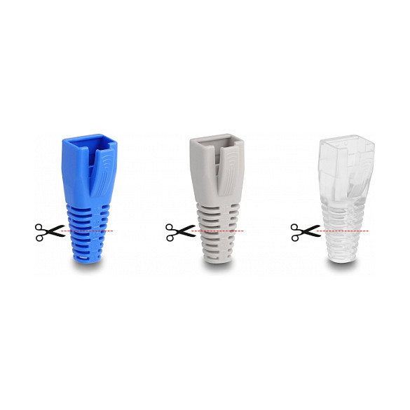 DeLOCK Juego de 50 Alivios de Tensión Cortables para RJ45 Macho (Azul, Transparente, Blanco)