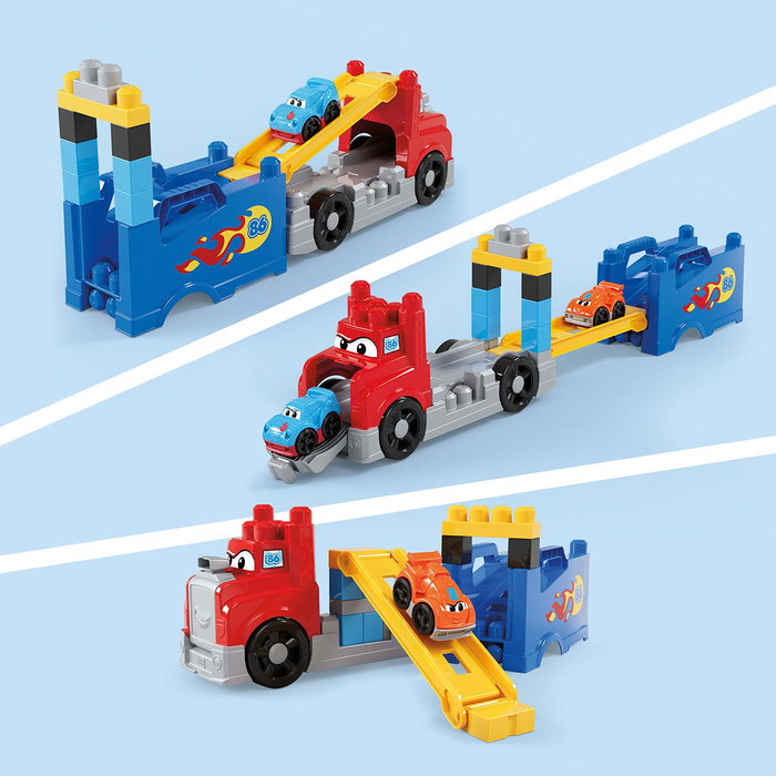 Mega Bloks Camión de Carreras y Construcción para Bebés con 2 Coches, +12 Meses