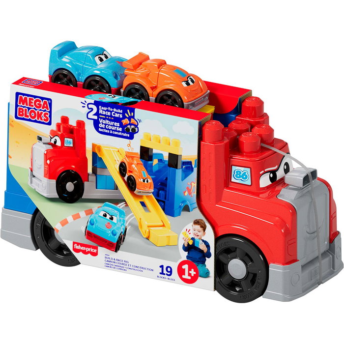 Mega Bloks Camión de Carreras y Construcción para Bebés con 2 Coches, +12 Meses