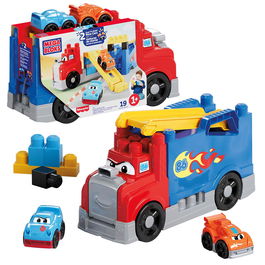 Mega Bloks Camión de Carreras y Construcción para Bebés con 2 Coches, +12 Meses