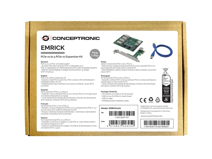 Conceptronic EMRICK10G Tarjeta de Expansión de 1 a 4 Ranuras PCIe x1 Conceptronic EMRICK10G Tarjeta de Expansión de 1 a 4 Ranuras PCIe x1