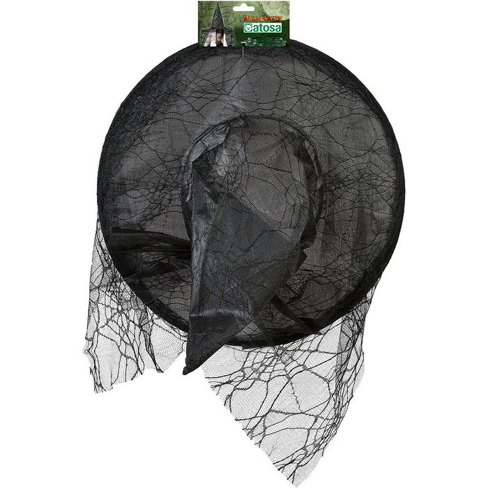 Atosa Sombrero De Bruja Negro Con Velo Y Rosa En Tul Atosa Sombrero De Bruja Negro Con Velo Y Rosa En Tul