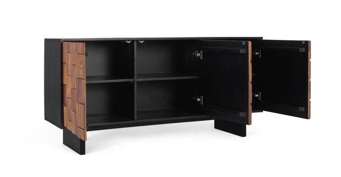 GINER Y COLOMER Aparador Contemporáneo de Madera de Mango y Sheesham con 3 Puertas, 160 cm, Sistema Apertura Push, Color Wengué