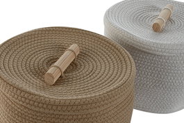 DKD Home Decor Cesta Tropical Crema Blanco Algodón 30 x 24 x 30 cm (4 Unidades)