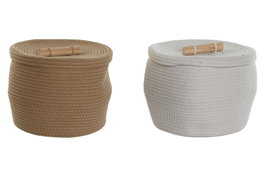 DKD Home Decor Cesta de Algodón Surtido Crema y Blanco 30x30x24 cm