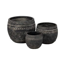 Ixia Macetero Negro de Magnesio para Decoración 47 x 47 x 38,5 cm (Pack de 3)
