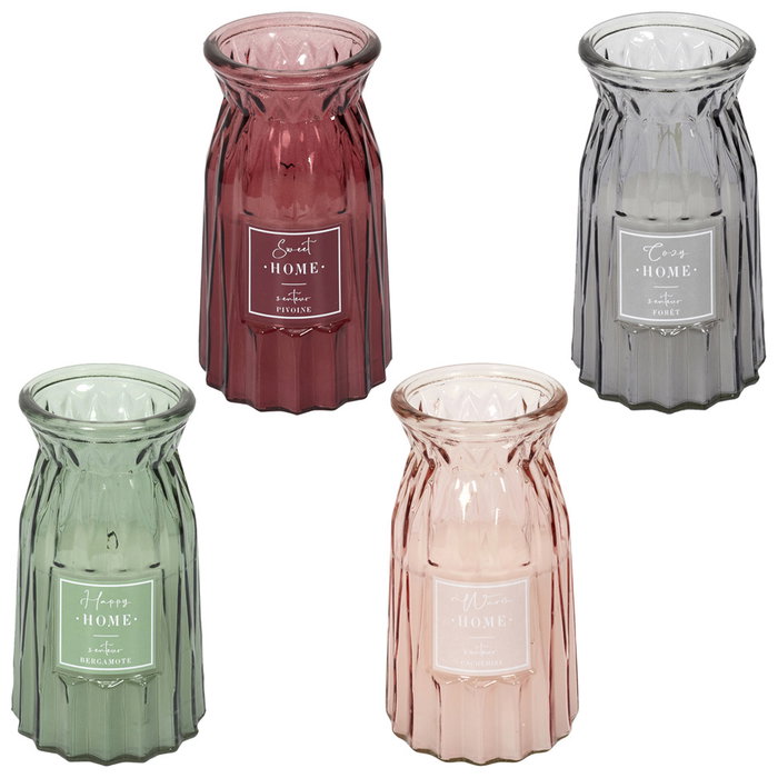 Home Deco Factory Vela Perfumada Jarrón Bougie 15 cm - Aromas Surtidos (Rosa, Verde, Gris, Burdeos) 300 g Cera