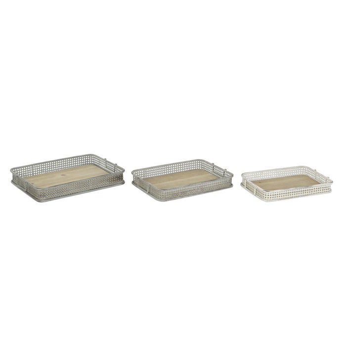 DKD Home Decor Set de 3 Bandejas de Metal Envejecido Multicolor