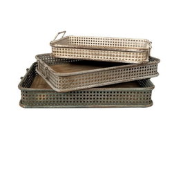 DKD Home Decor Set de 3 Bandejas de Metal Envejecido Multicolor