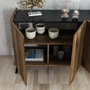 Hanah Home Consola Elegante 1604 Nogal y Mármol Negro, 180x80.8x45 cm, Estilo Bohemio