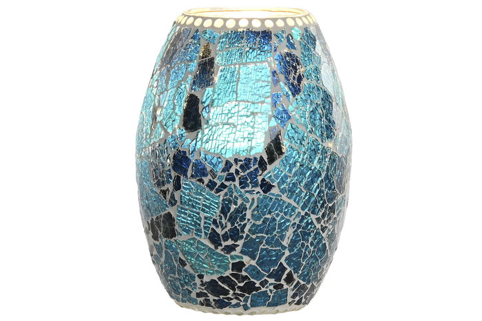 DKD Home Decor Lámpara de Sobremesa Cristal Craquelado Azul