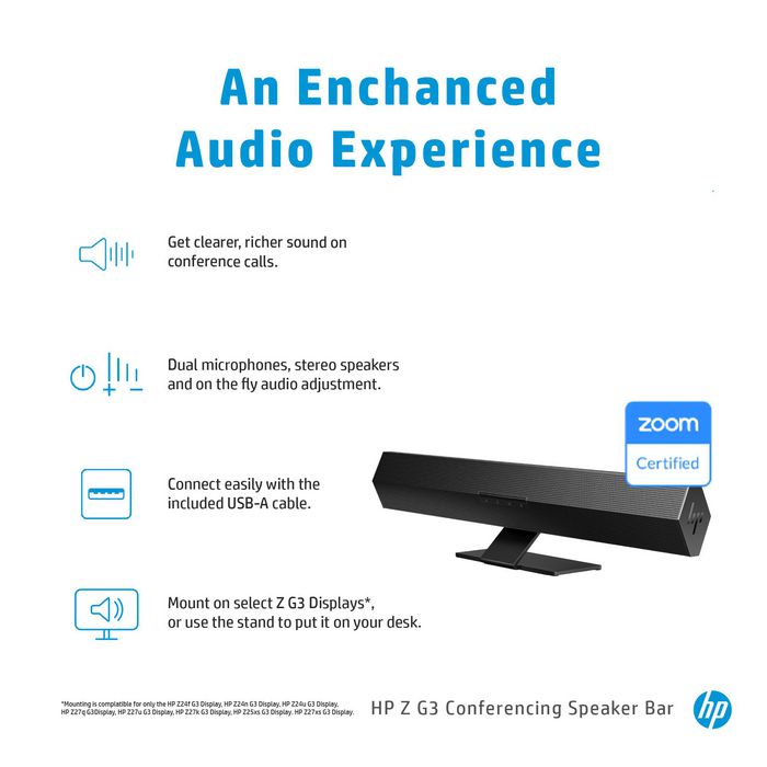 HP Z G3 Conferencing Speaker Bar - Barra de Altavoces para Conferencias con Audio Mejorado