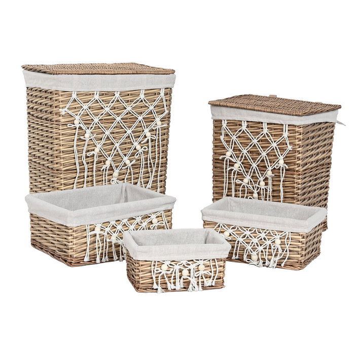 DKD Home Decor Set de 5 Cestas de Ropa de Mimbre y Algodón Natural