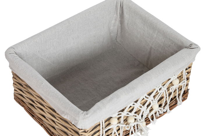 DKD Home Decor Cesta Ropa Shabby Natural Blanco Mimbre Algodon Set de 5 35 x 55 x 47 cm