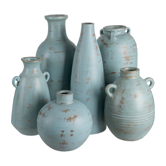 Jarrón Turquesa Terracota Decoración 28 X 30 X 67 cm