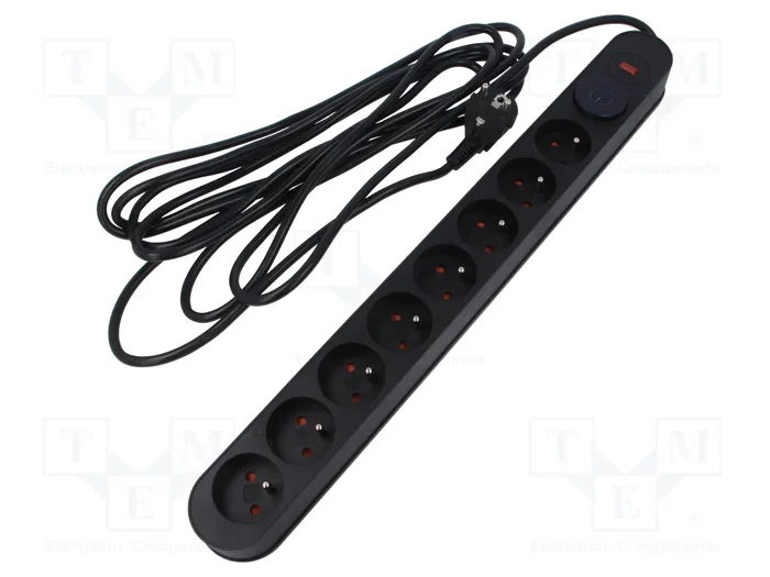 PLASTROL Regleta de alimentación con 8 tomas, 1,5m, negro PLASTROL Regleta de alimentación con 8 tomas, 1,5m, negro