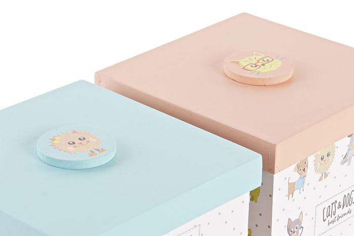 DKD Home Decor Best friends Surtido de 6 Figuras Decorativas para Niños, León y Mapache, Blanco/Multicolor, MDF, 11.5 x 11 x 11.5 cm