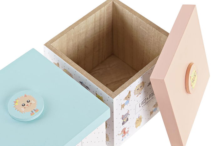 DKD Home Decor Best friends Surtido de 6 Figuras Decorativas para Niños, León y Mapache, Blanco/Multicolor, MDF, 11.5 x 11 x 11.5 cm