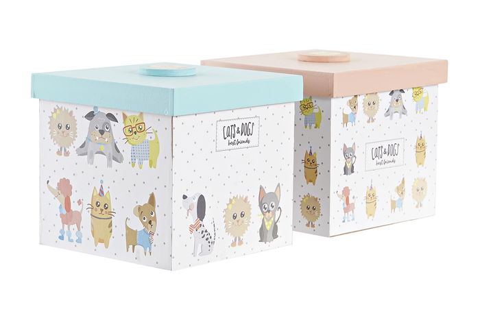 DKD Home Decor Best friends Surtido de 6 Figuras Decorativas para Niños, León y Mapache, Blanco/Multicolor, MDF, 11.5 x 11 x 11.5 cm