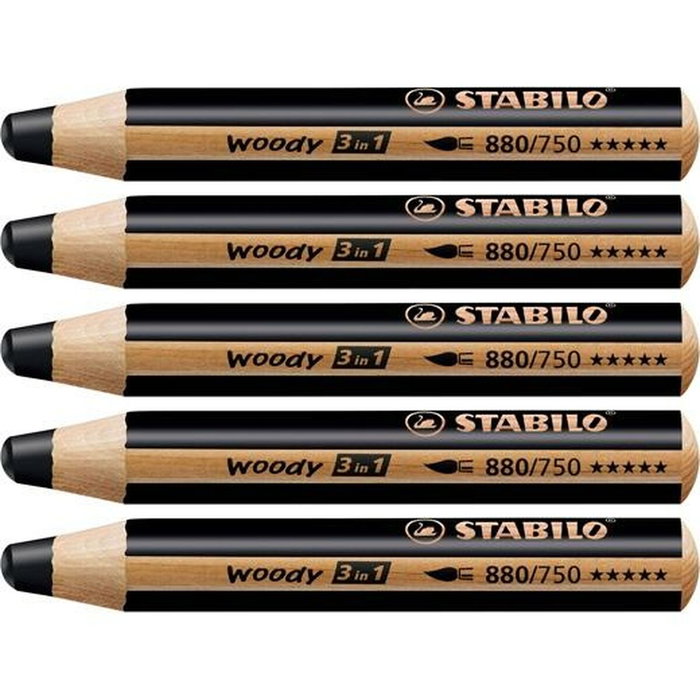 Stabilo Lápices de Colores Woody 3 en 1 Negro Estuche 5 Ud Stabilo Lápices de Colores Woody 3 en 1 Negro Estuche 5 Ud