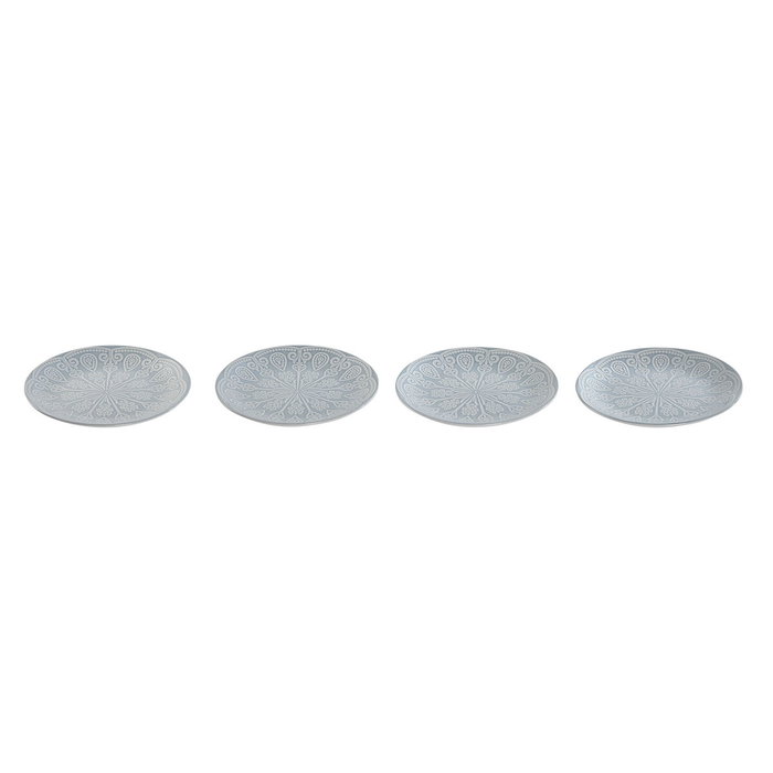 DKD Home Decor Set de 4 Platos Mandala de Gres Esmaltado Azul