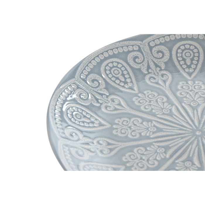 DKD Home Decor Set de 4 Platos Mandala de Gres Esmaltado Azul