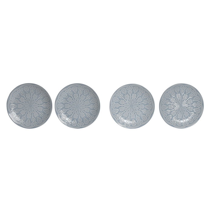 DKD Home Decor Set de 4 Platos Mandala de Gres Esmaltado Azul
