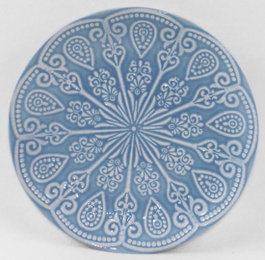 DKD Home Decor Set de 4 Platos Mandala de Gres Esmaltado Azul