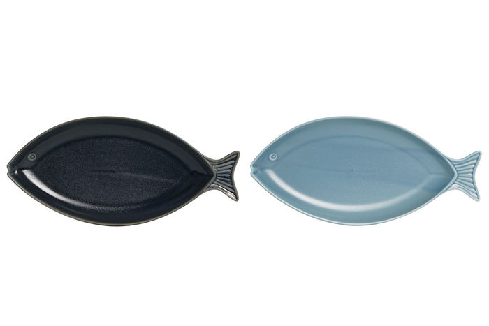 DKD Home Decor Bandeja Mediterraneo Porcelana Azul 16 x 3 x 33 cm (4 Unidades)