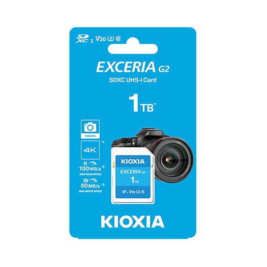 KIOXIA Exceria G2 Tarjeta SD SDXC de 1TB Clase 10 UHS-I U3 V30, Velocidad Lectura 100 MB/s Escritura 50 MB/s, Protección ESD y Rayos X, Color Azul