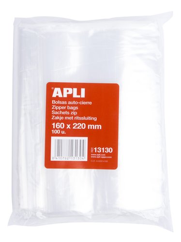 Apli Bolsas Autocierre Transparentes 160x220mm Pack de 100