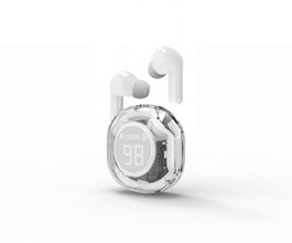 Gembird Auricular TWS con Indicador de Batería LCD, Transparente, Blanco