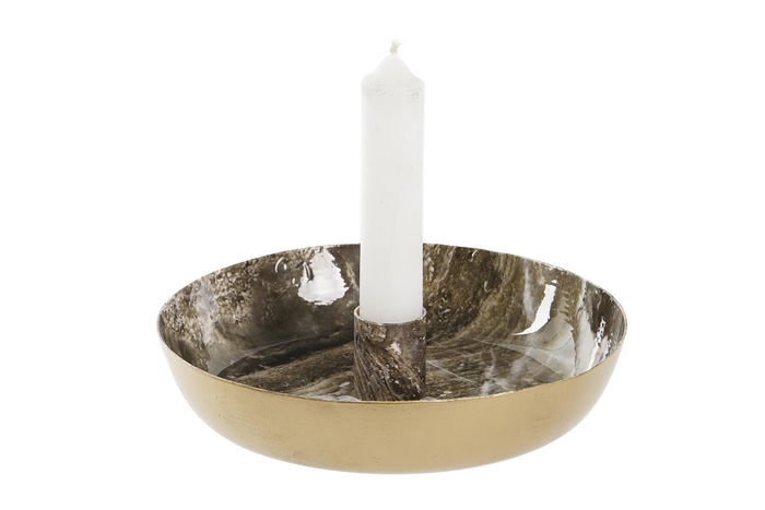 DKD Home Decor Candelabro Moderno Metal Marron Blanco 15 x 3 x 15 cm (4 Unidades)