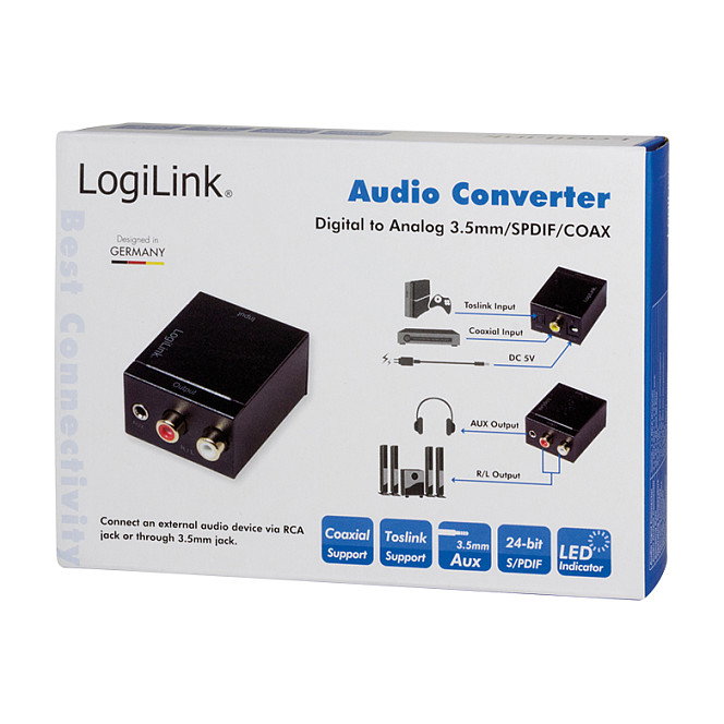 LogiLink Convertidor de Audio Digital a Analógico SPDIF/COAX a 3.5mm