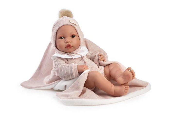 Antonio Juan Muñeca Recién Nacida Erika con toquilla rosa, 42cm, idioma: español