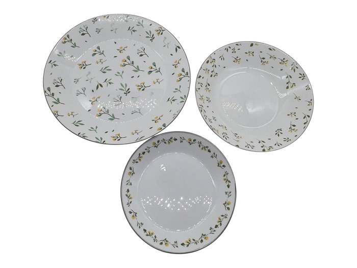 DKD Home Decor Plato de Vidrio Opal Floral Símil Porcelana Verde y Amarillo