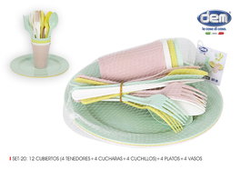 Dem Set 20 Piezas Picnic Pastel 22.3 cm Ancho x 7.9 cm Alto x 22.4 cm Largo (12 Unidades)