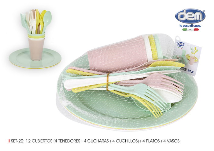 Dem Set 20 Piezas Picnic Pastel 22.3 cm Ancho x 7.9 cm Alto x 22.4 cm Largo (12 Unidades) Dem Set 20 Piezas Picnic Pastel 22.3 cm Ancho x 7.9 cm Alto x 22.4 cm Largo (12 Unidades)
