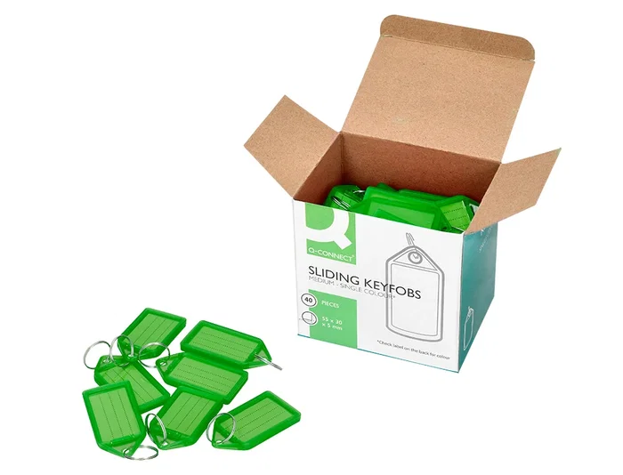 Q-connect Llavero portaetiquetas Premium, color verde, caja de 40 unidades