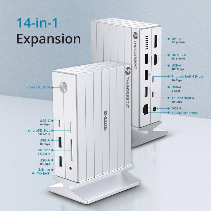 D-Link DUF-E01/E Estación de conexión Thunderbolt 4 14 en 1 Blanco