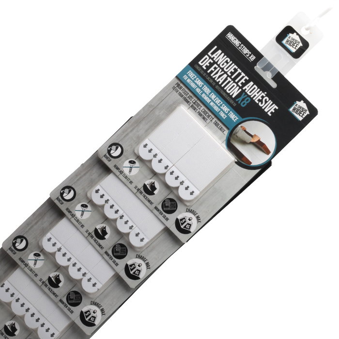 Je cherche une Idee Tiras Adhesivas para Colgar Cuadros y Objetos hasta 5 kg sin Taladro (Pack de 12+8)